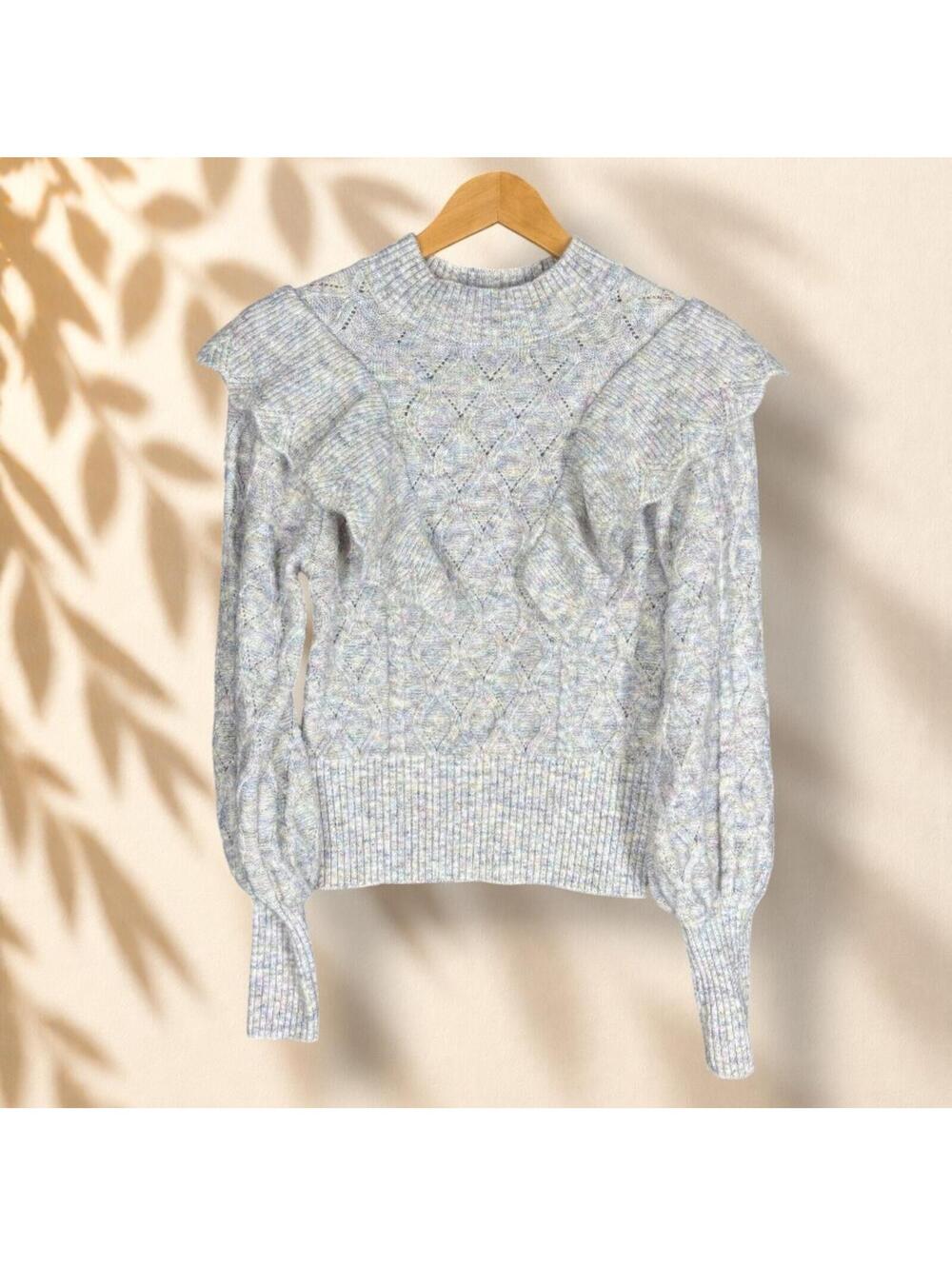 So Sweater Pullover Women XS Gray Knit Crew Neck Long Sleeve Wool Cozy Chunky